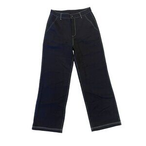 wide leg trouser pant top stitched NWT Medium black 100% cotton woven